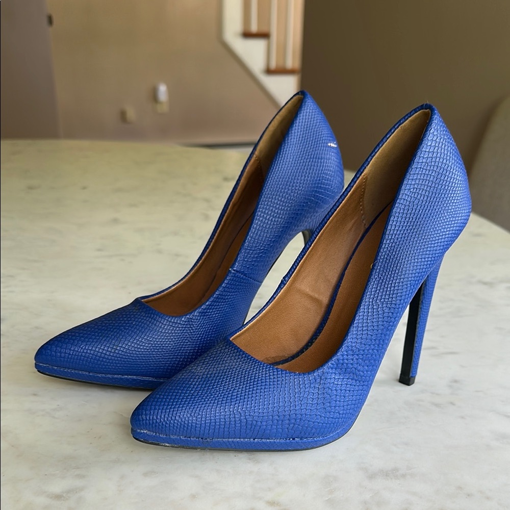 Qupid Blue Stiletto Heels with Textured Finish